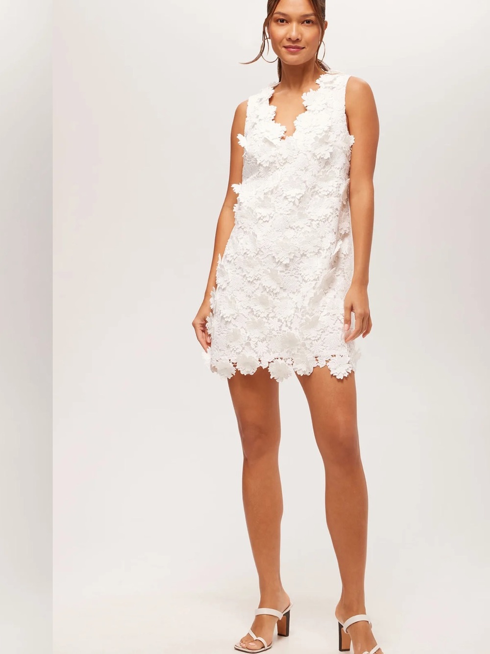 Trina Turk White Floral Applique Shift Mini Dress